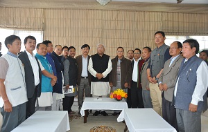 The Governor of Arunachal Pradesh Shri PB Acharya with delegates of BJP leaders lead by BJP President Shri. Tapir Gao in the Gandhi Hall at Raj Bhavan, Itanagar on 29th January 2017.